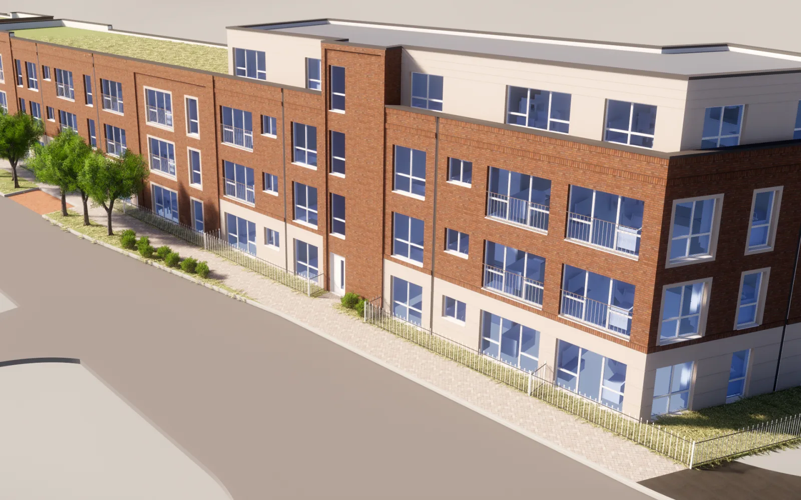 The new-build apartment scheme in Aylesbury, showing the 38 one and two-bedroom apartments.