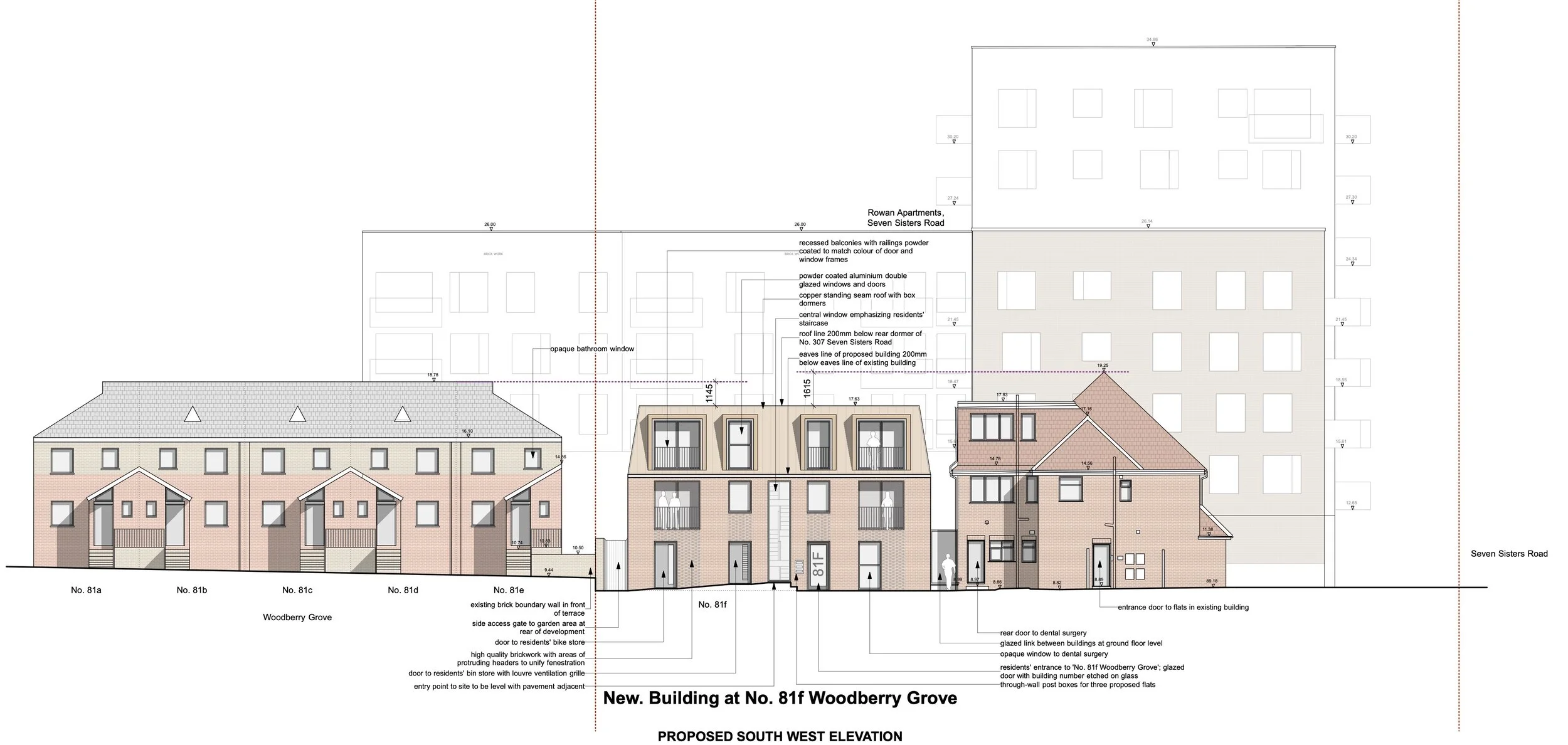 The mixed-use scheme in Finsbury Park, showing the dental surgery extension with three new flats above.